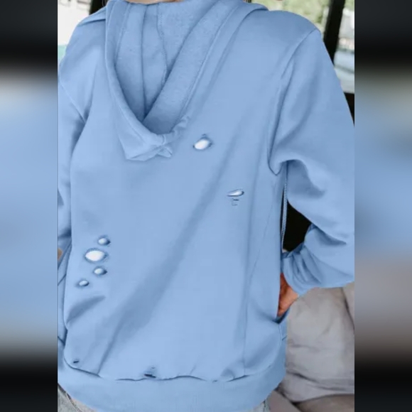 New sky blue distressed zip-up hoodie - Picture 5 of 11